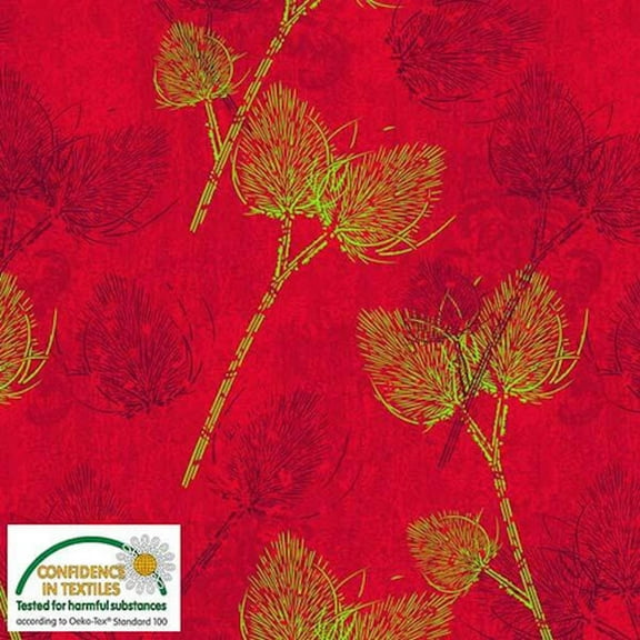 Stof Colour Way Whisp Flowers Red & Gold Cotton Fabric By The Yard