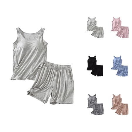 Short Sets for Women Sleeveless Scoop Neck Padded Tank Top and Shorts 2 Piece Matching Set Womens Lounge Set