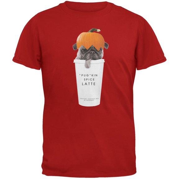 Pug Pugkin Spice Latte Red Adult T-Shirt - Medium