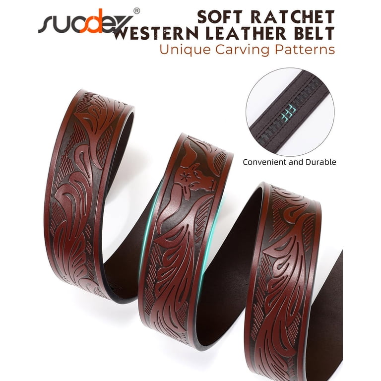 SUOSDEY Cowboy Ratchet Belt, Western Leather Automatic Buckle photo 3