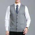 thumbnail image 2 of Kureaily Men's Wool Blend V Neck Knit Cardigan Vest Wool Sweater Colour Blocking Casual Versatile Sleeveless Shirt Vest, 2 of 9
