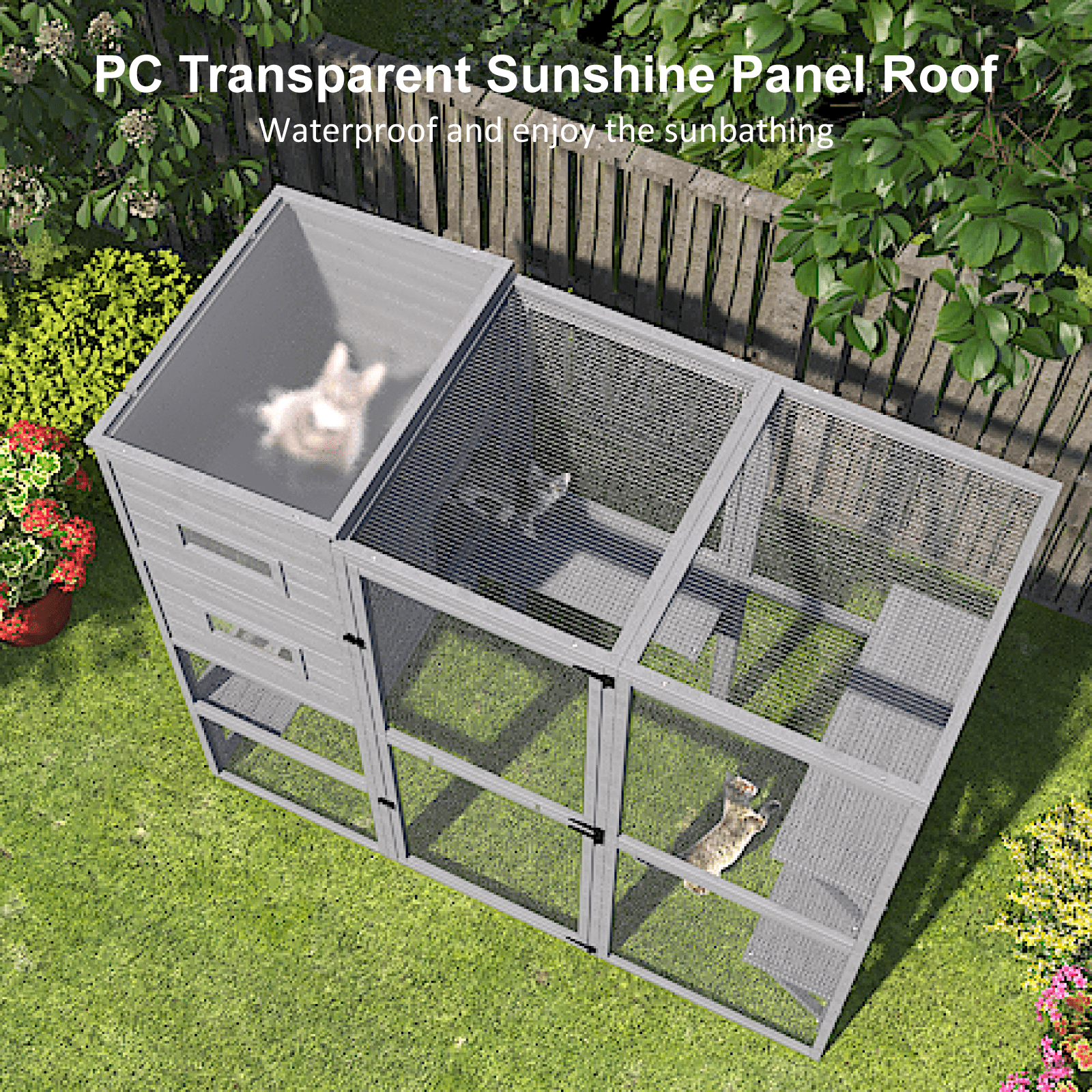 TIMHAKA Large Cat Enclosure, 4 Tiers Catio w/ Weatherproof Roof, 3 Resting Rooms, 3 Platforms & 2 Large Doors for Outdoor Indoor Cats, 76”×33”×71”