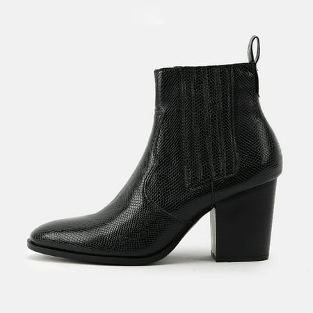 

Snakeskin Print Chunky Heeled Ankle Boots Side Zip Pointed Toe Short Boots British Style Martin Boots