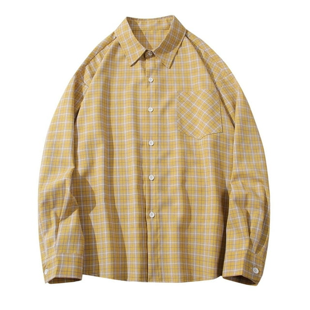 Men's Flannel Shirt, Long Sleeve Button Down Design, Soft Polyester Checkered Pattern, Folded Collar for Casual Comfort, Ideal for Dating and Vacation Wear