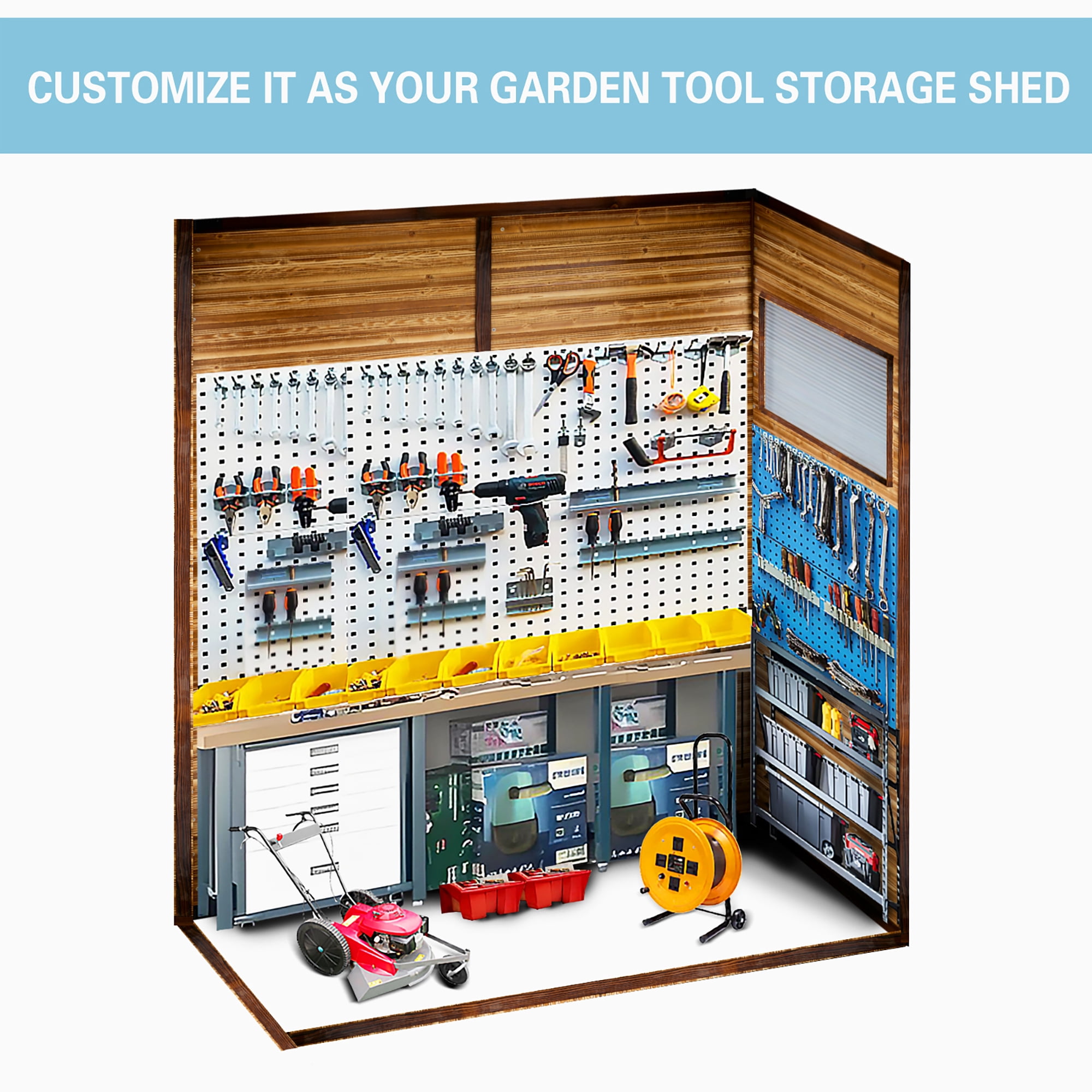 5 ft. W x 3 ft. D Outdoor Iron & Solid Wood Lean-To Tool Storage Shed with Two Doors and Windows