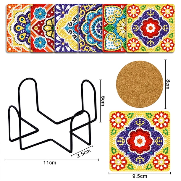 Cuadros Decorativos 6 unids/set Mandala posavasos cuadrado acrílico taza de agua Pad 5D DIY para decoración de habitación Ndcxsfigh Nuevos Originales