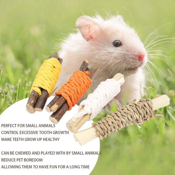 Paper Rope Wrapped Wood Sticks For Hamsters, Safe Fun Molar Toy For Healthy Teeth Growth