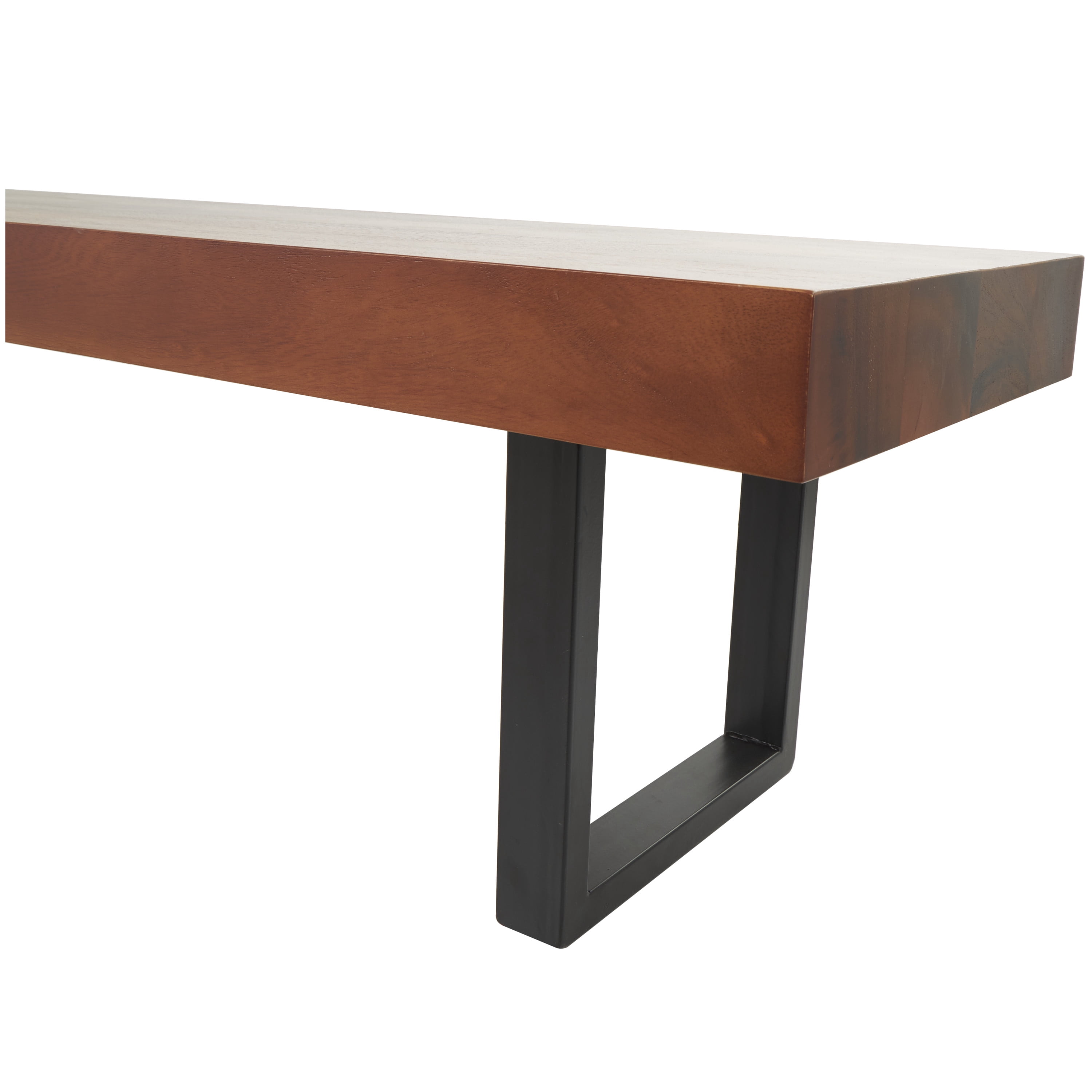 DecMode Wood Bench with Black Metal Legs, Brown