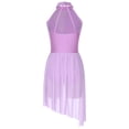 thumbnail image 4 of Aislor Women's Lyrical Dance Flower Applique Halter Strappy Asymmetric Flowy Tulle Skirt Contemporary Dress Light Purple S, 4 of 7