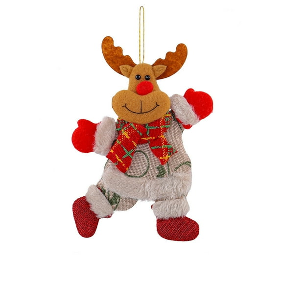 Christmas Fabric Doll Decorations - Small Figurine Pendants of Dancing Elderly, Snowmen, Deer & Bears, Festive Xmas Hanging Ornaments for Tree, Home, Gift Bags, Holiday Party Favors, 5.51*7.48in, D