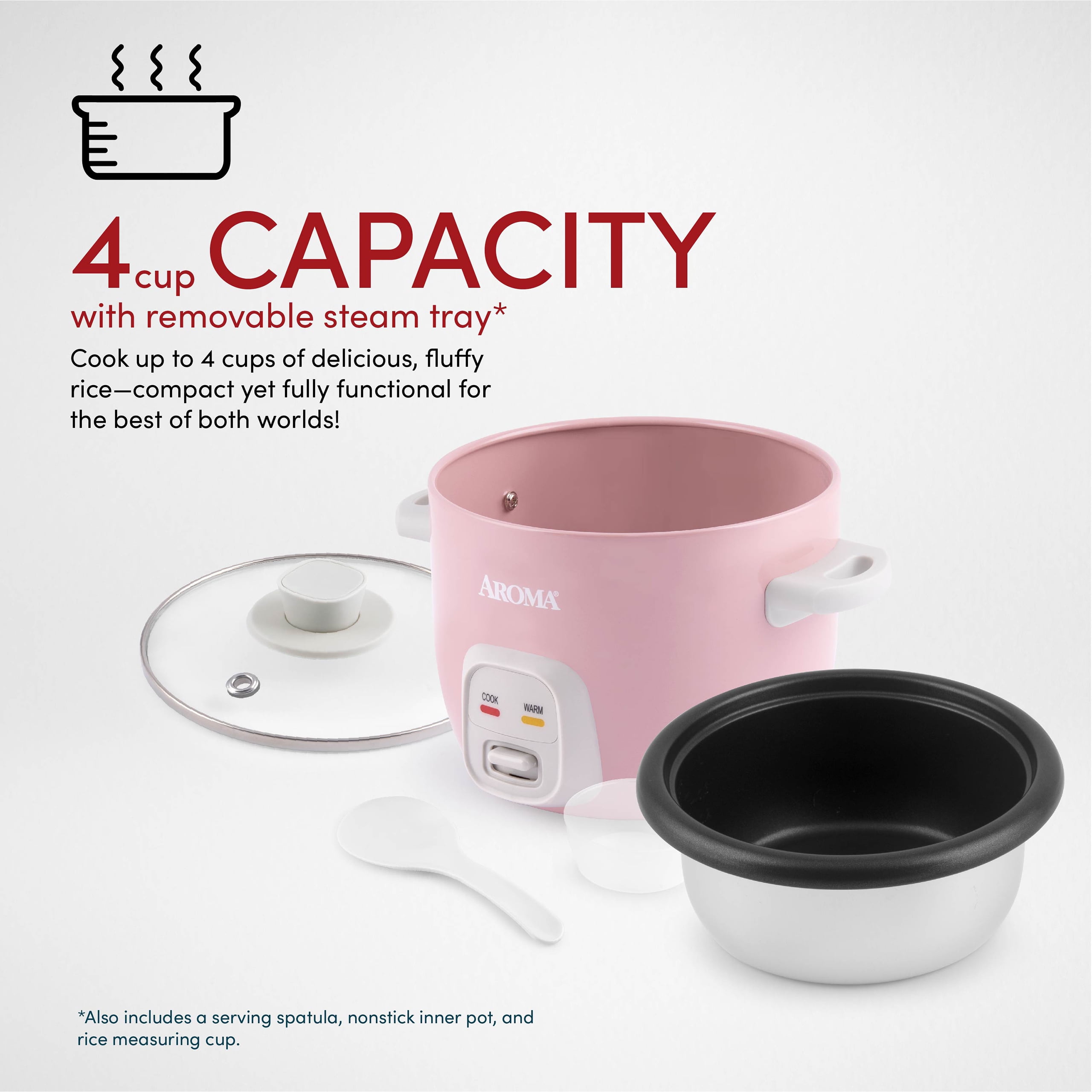 Aroma 4-Cups (Cooked) / 1qt. Rice & Grain Cooker, Pink