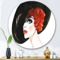 thumbnail image 1 of Designart - Red Head Lady In Hat Portrait of Woman - Modern Metal Circle Wall Art, 1 of 5