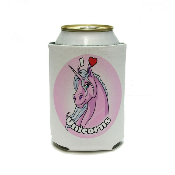 I love heart Unicorns - Unicorn Pink Can Cooler Drink Insulator Beverage Insulated Holder