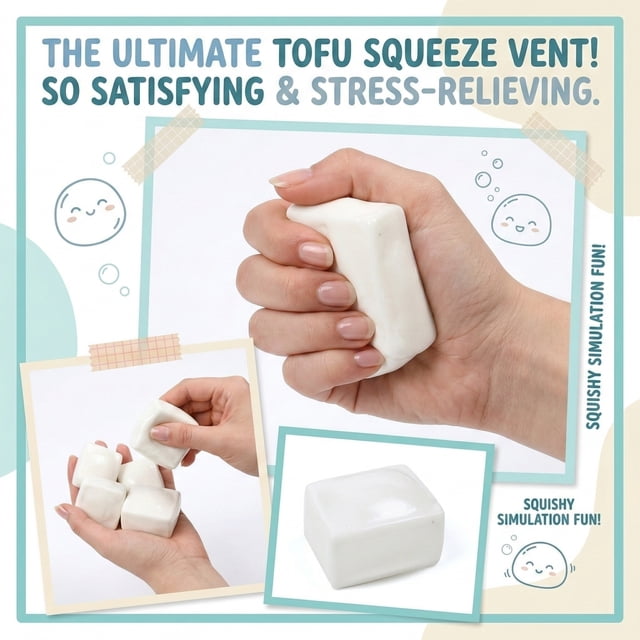 1PC Tofu Squishy Toys, Pull Stretch Squish Cube Fidget Sensory Toys Stress Ball for Adults, Birthday Gifts Party Favors Christmas Office Stress Relief
