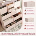 thumbnail image 3 of IMKHK 12 Drawer Dresser for Bedroom, Chest of Drawers with Side Pockets and Hooks, Modern Fabric Storage Cabinet Dresser Organizer Unit with Wood Top for Bedroom Living Room Entryway Hallway, Pink, 3 of 13