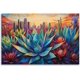 thumbnail image 1 of Arte Mural: Agaves y Cactus con Ciudad al Atardecer, Decoración para Hogar y Negocios, 1 of 5