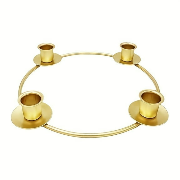 Christmas Metal Wreath Candle Holder Ornament, Festival Candle Rings For Tapered Candles Tabletop Home Holiday Party Decoration (Gold)