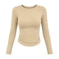 thumbnail image 5 of Comfortable Tshirt for Women Summer Crew Neck Long Sleeve Solid Color Women's Casual Slim Tight Fitting Pullover T-shirt, 5 of 10
