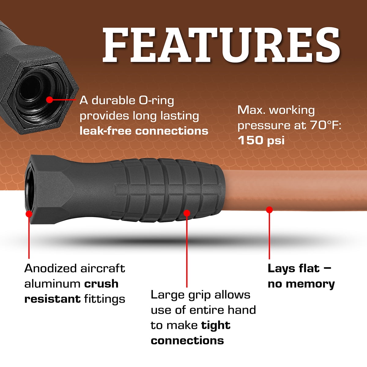 Flexzilla Colors SwivelGrip Garden Hose 5/8 in. x 50 ft., Lightweight All-Weather Water Hose, Durable and Flexible, Leak-Free Connections, Red Clay