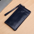 thumbnail image 3 of Wristlet Phone Purse Solid Color Portable Genuine Leather Card Wallet Zip Wallet, 3 of 10