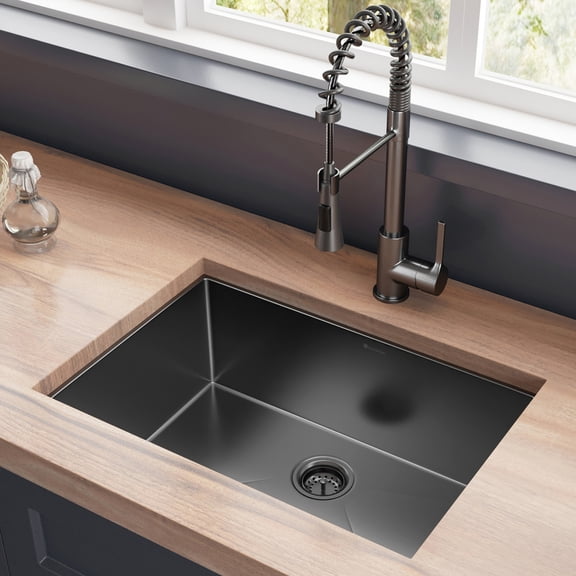 All-in-One with Kitchen Faucet Gunmetal Matte Black 27 inch undermount  single Bowl 304 Stainless Steel  Kitchen Sink