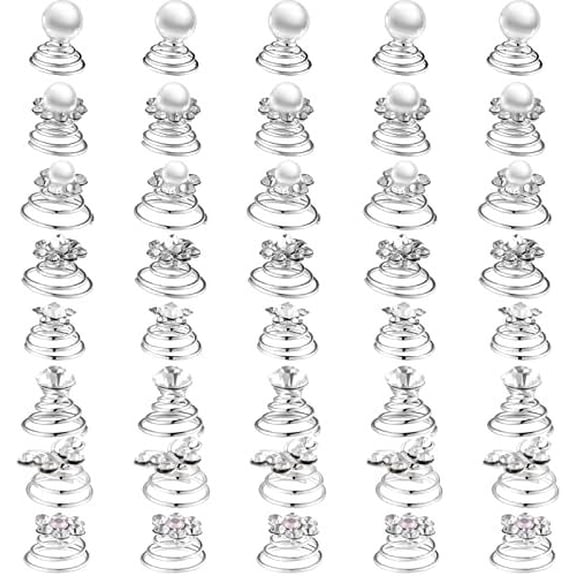 40 count Rhinestone Twisters Set Spiral Hair Pins Coils Rhinestone Spiral Hair Clip Accessories for Wedding Bridal Prom, 8 Styles