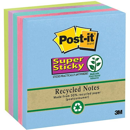 Post-it Recycled Super Sticky Tropic Breeze Notes, 3" x 3", 5-Pack