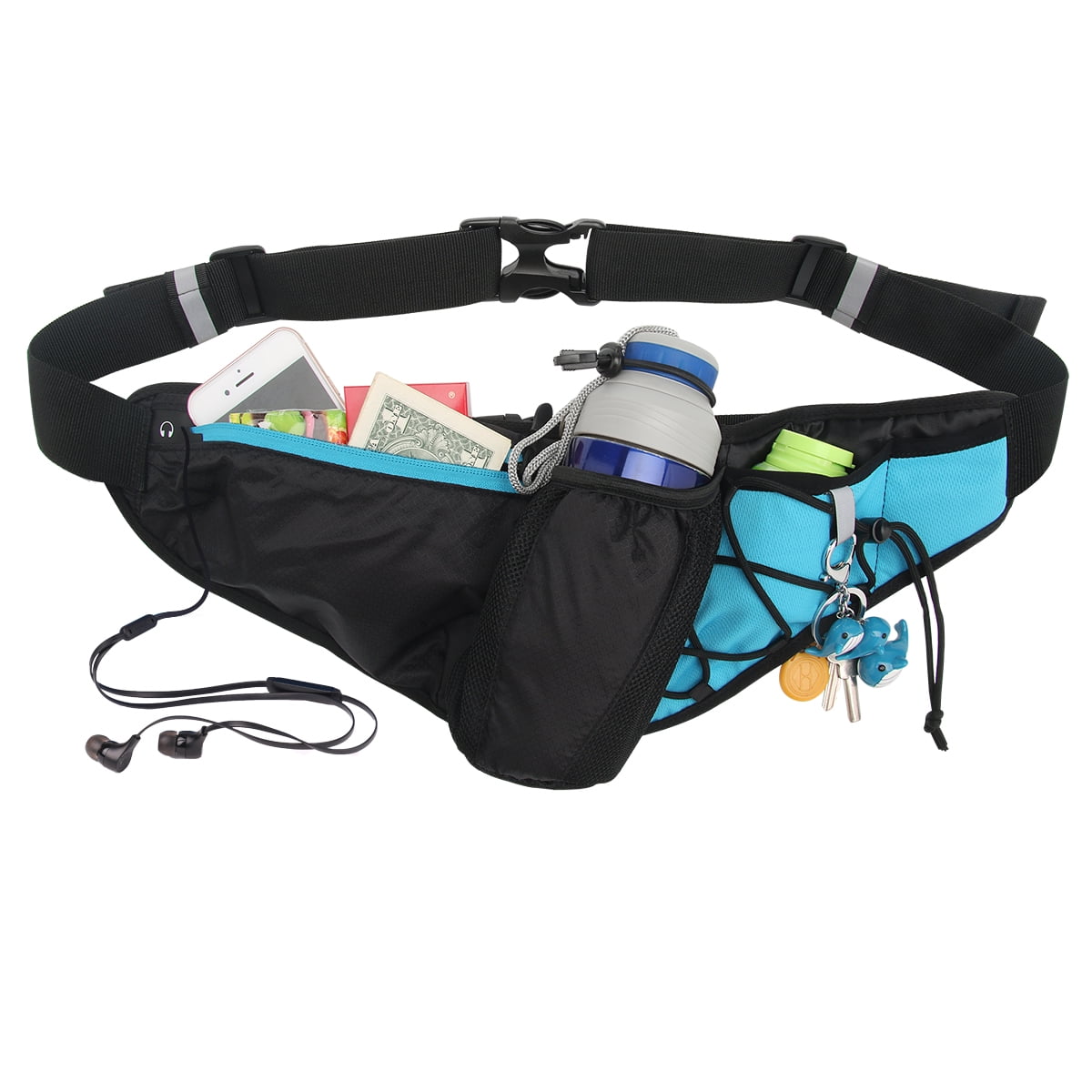 Multifunctional Water Resistant Waist Bag Water Bottle (Not Included) Holder for Outdoor Sports (Blue) by