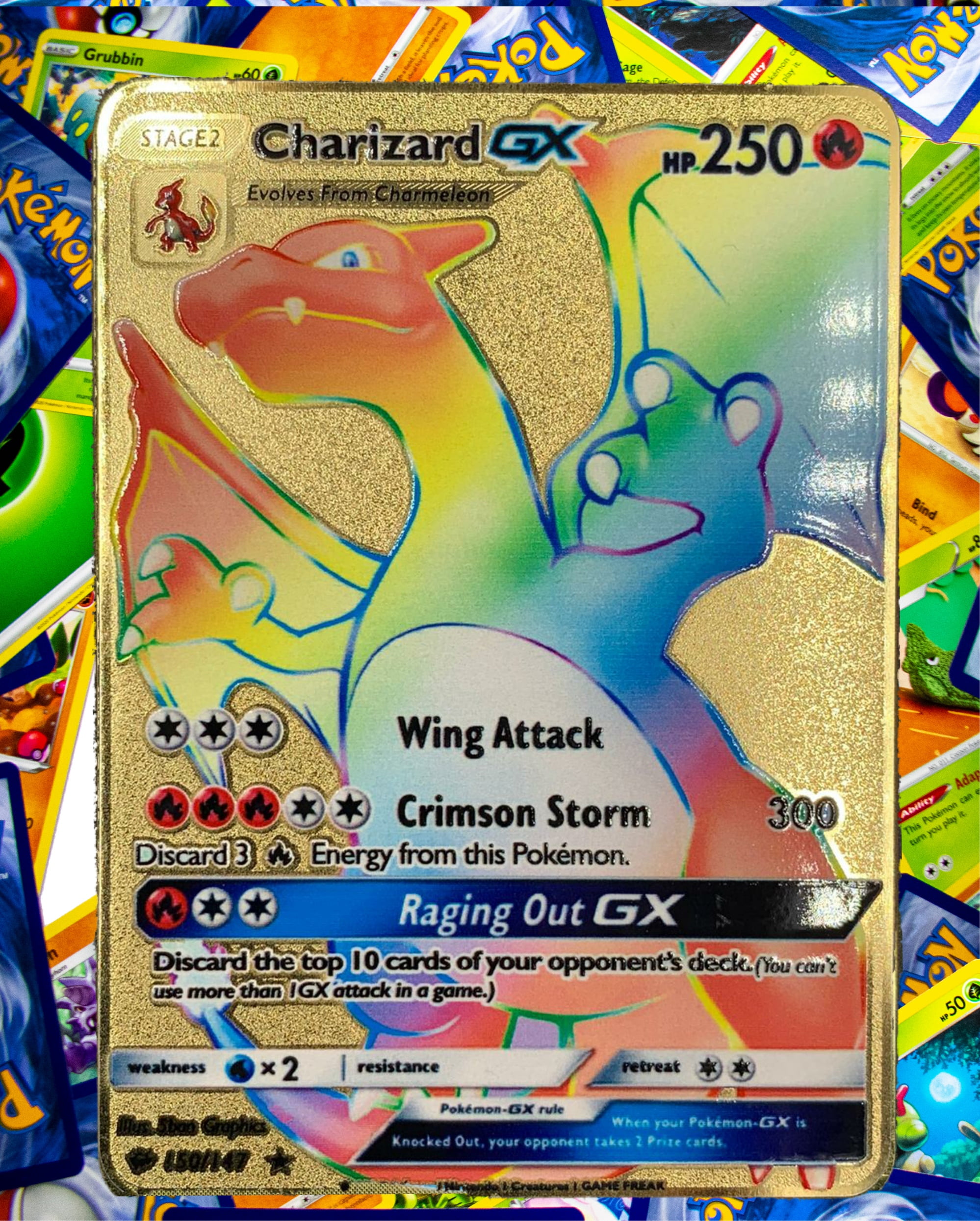 Charizard Gx Hidden Fates Rainbow Custom Gold Metal Card Walmart Com