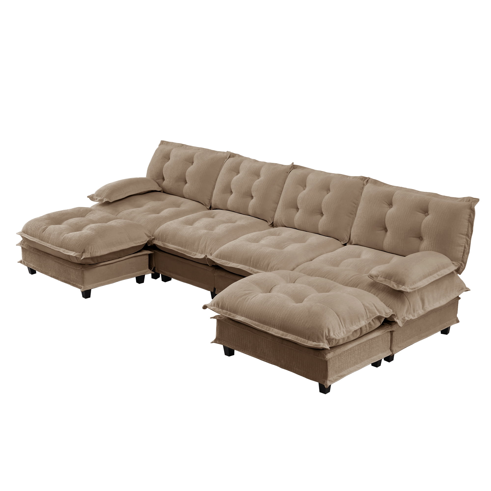 AISWORD 138" U-Shaped Modular Sectional Cloud Sofa with 2 Ottomans, Chenille Fabric Deep Seat Couch with Lattice Decored Cushions