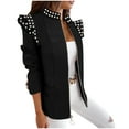 thumbnail image 2 of Zip Up Blazer Jacket for Women Business Dressy Ruffled Long Sleeve Blazer Slimming Casual Office Blazer Jackets, 2 of 9