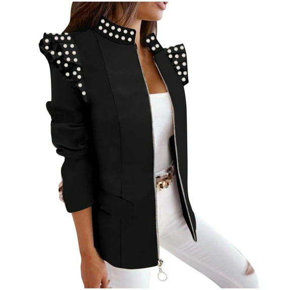 VEKDONE 2023 Clearance Crop Blazer Jackets for Women, Long Sleeve Fashion Open Front Solid Ruffle Shirt Lightweight Boyfriend Suit Coat