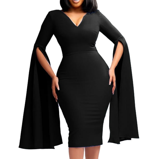 Dresses For Women 2022,Womens Long Sleeve Wrap Draped V-Neck Gown Maxi Dress Black,L - Walmart.com