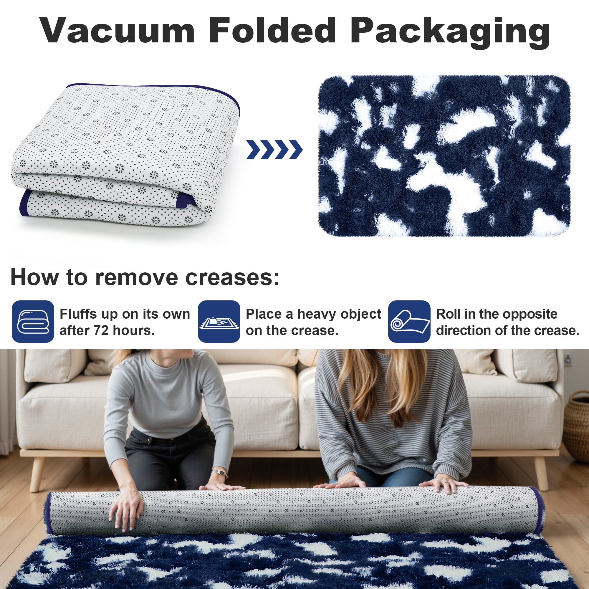 Lalado 8ft x 10ft Shag Area Rug, Soft Fluffy Indoor Tie-Dye Area Rugs for Living Room Bedroom Decor Carpet, Blue & White