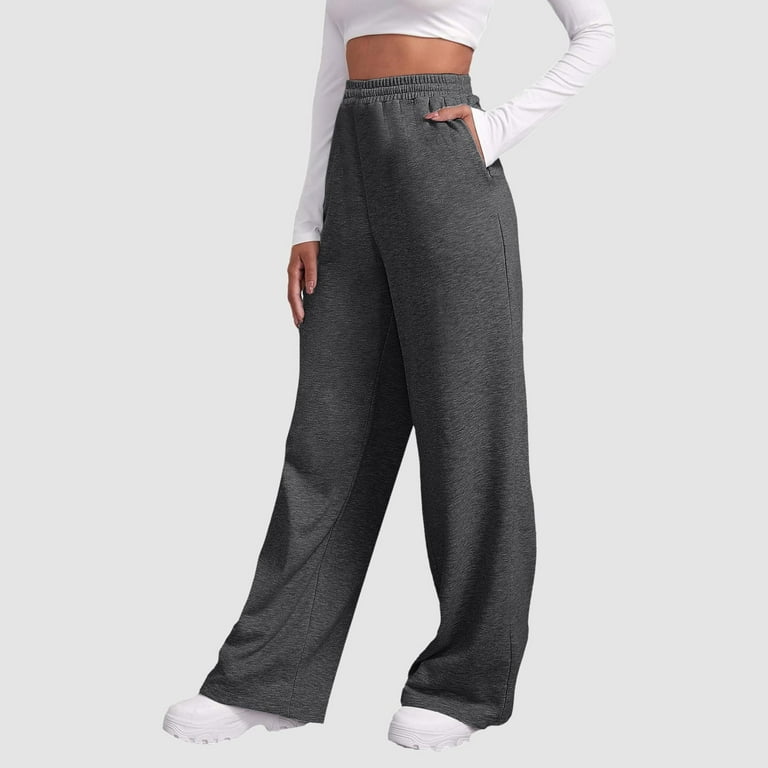 Qcmgmg Fleece Lined Sweatpants Wide Straight Leg Athletic Fall Baggy Pants  for Women Casual Yoga Women's Joggers High Waisted Petite Comfy Women's