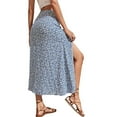 thumbnail image 4 of Women's Boho Floral High Waist Split Midi Skirt, Summer Flowy A-Line Beach Midi Wrap Skirts Light Blue S, 4 of 9