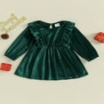 thumbnail image 2 of Toddler Velvet Dress with Ruffle Long Sleeve and  Neck for Baby Girl, 2 of 9