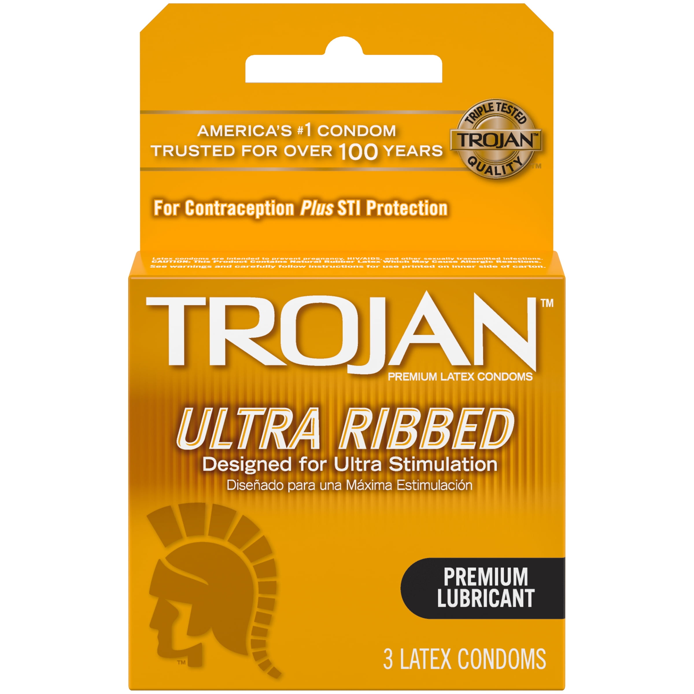 Trojan Ultra Ribbed Lubricated Latex Condoms 3 Count 