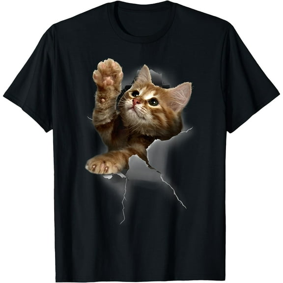 Lovely Kitten Cracked Wall Unisex T-Shirt for Men Women Kids Toddler