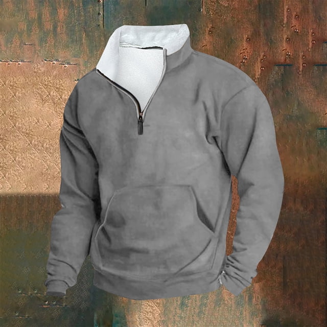Blusa y camisa de manga larga con cuello alto para hombre, sudadera informal con capucha, cuello alto retro, cremallera, manga larga, holgada, blusa para hombre