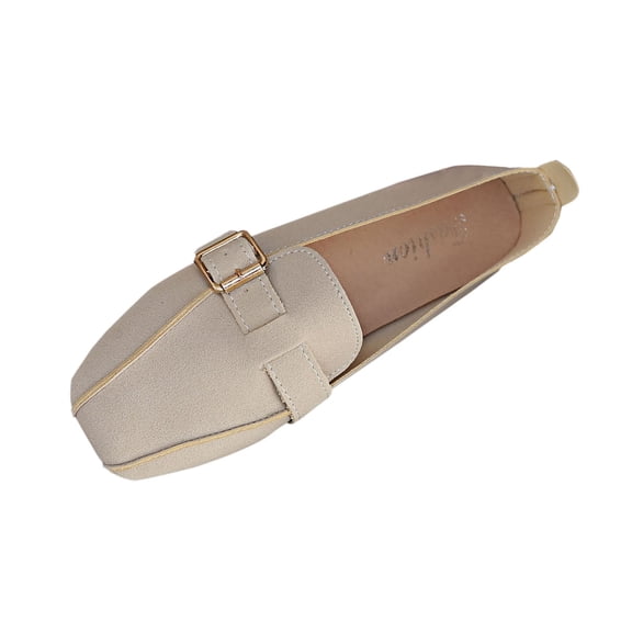 Beige Womens Versatile Loafers With Square Toe Design Closed Toe Flat Soft Sole Breathable Upper For Daily Wear
