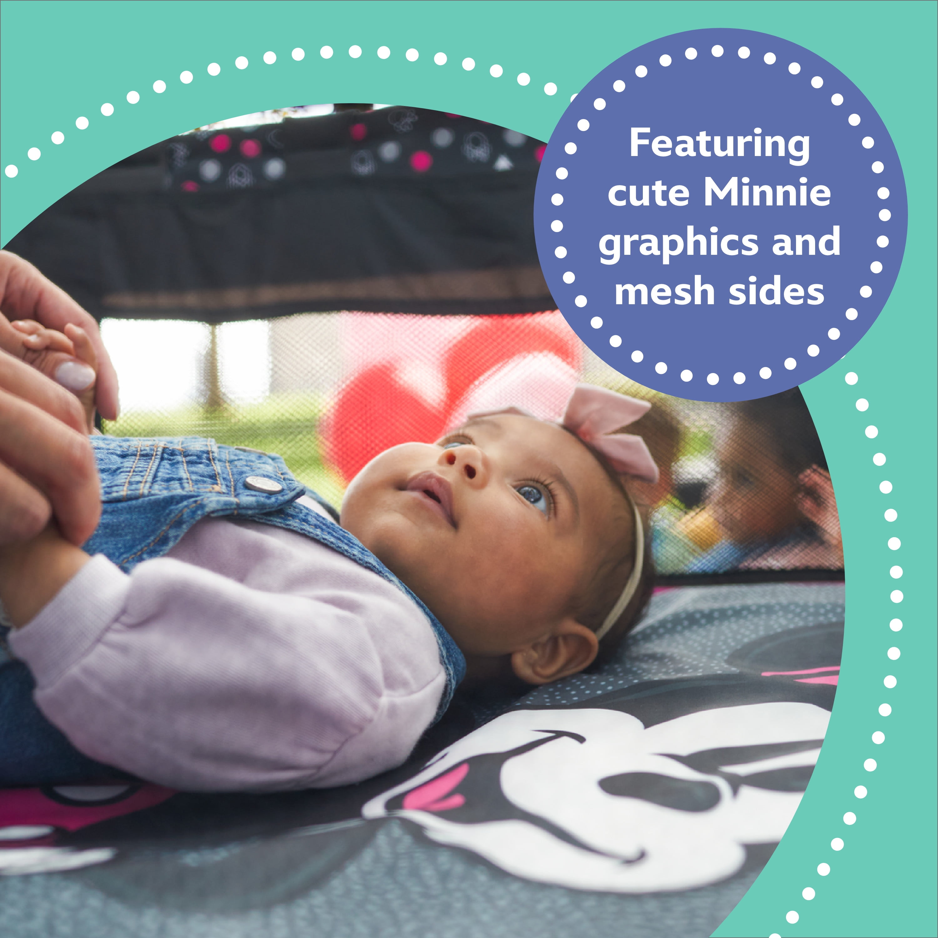 Disney Baby 3D Ultra Play Yard with Bassinet, Toy Bar & Carry Bag – Modern Mickey – Portable Baby Playpen & Travel Crib
