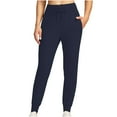thumbnail image 4 of DeHolifer Women's Pants High Waisted Drawstring Running Fitness Pants Tight Straight Leg Sports Long Pants Navy M, 4 of 8