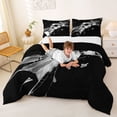 thumbnail image 3 of Castle Fairy Soccer Print Full Size Comforter Sets 3-Piece, Abstract Grid Bedding Comforter Set, Black Gray,Black Reversible,1 Comforter and 2 Pillowcases, 3 of 6