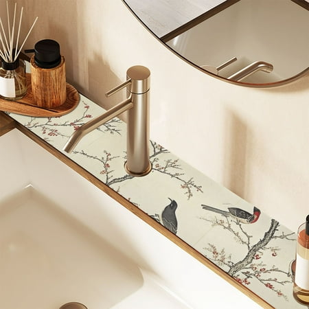 

Birds on Tree Branch Faucet Mat for Kitchen Sink 30 Sink Splash Guard Mat Super Absorbent Fast Drying Drain Pad
