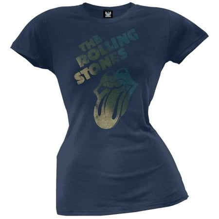 Liquid Blue Rolling Stones - Rolling Stones - Distressed Tongue Blue Juniors T-Shirt