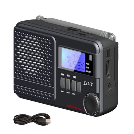 ARCADORA Tri Band Portable AM FM SW Radio MP3 Player Black Plastic For Indoor Outdoor Travel Nighttime Listening