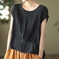 thumbnail image 3 of Haivin Women's Summer Twisted Pleated Tencel Ramie Short Sleeve Round Neck Blouse, Lightweight with Crinkle Texture, Breathable Linen-Like Fabric for Casual and Office Wear, 3 of 4