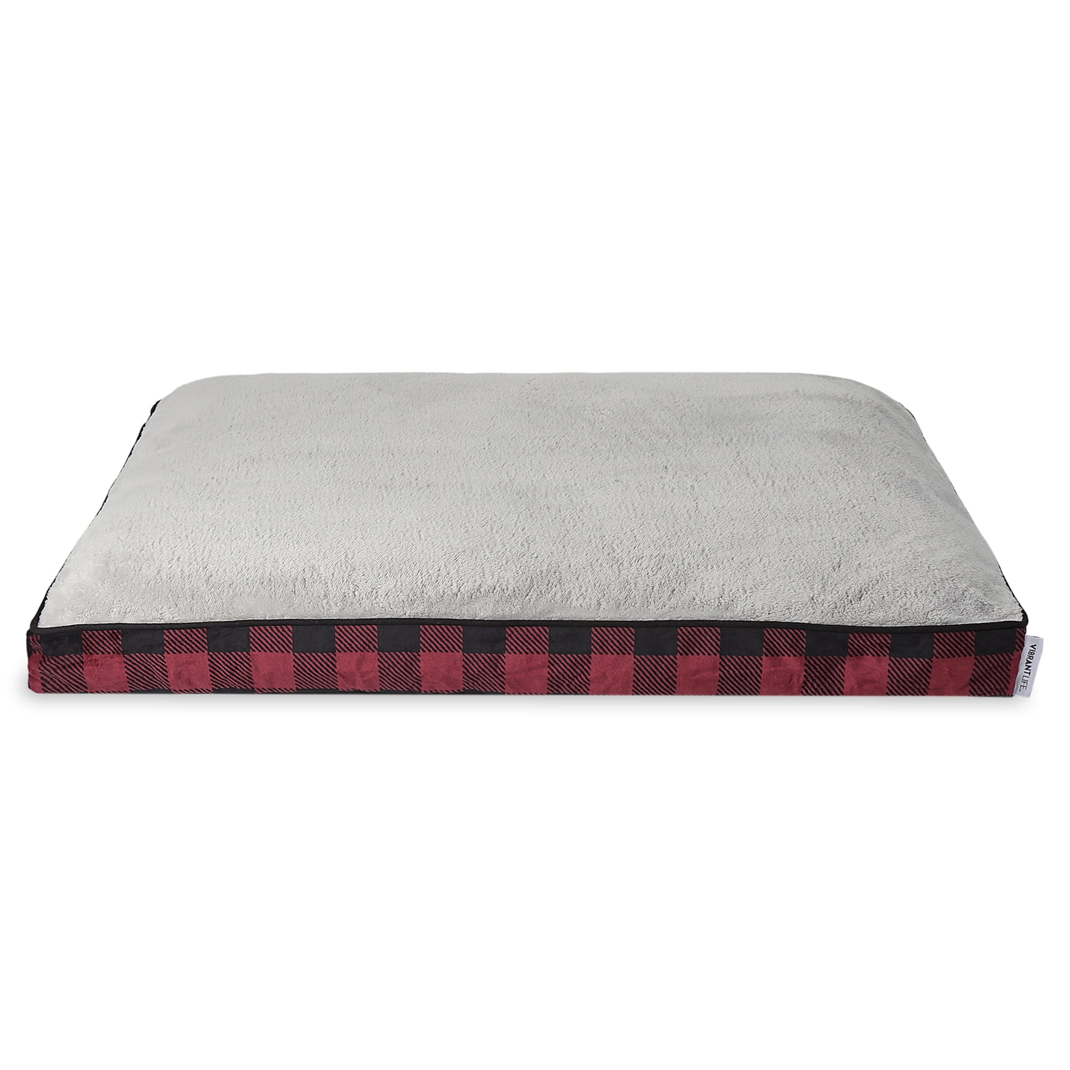 Vibrant Life Large Deluxe Gusset Pillow Pet Bed, Red and Black Plaid, 32" x 42"