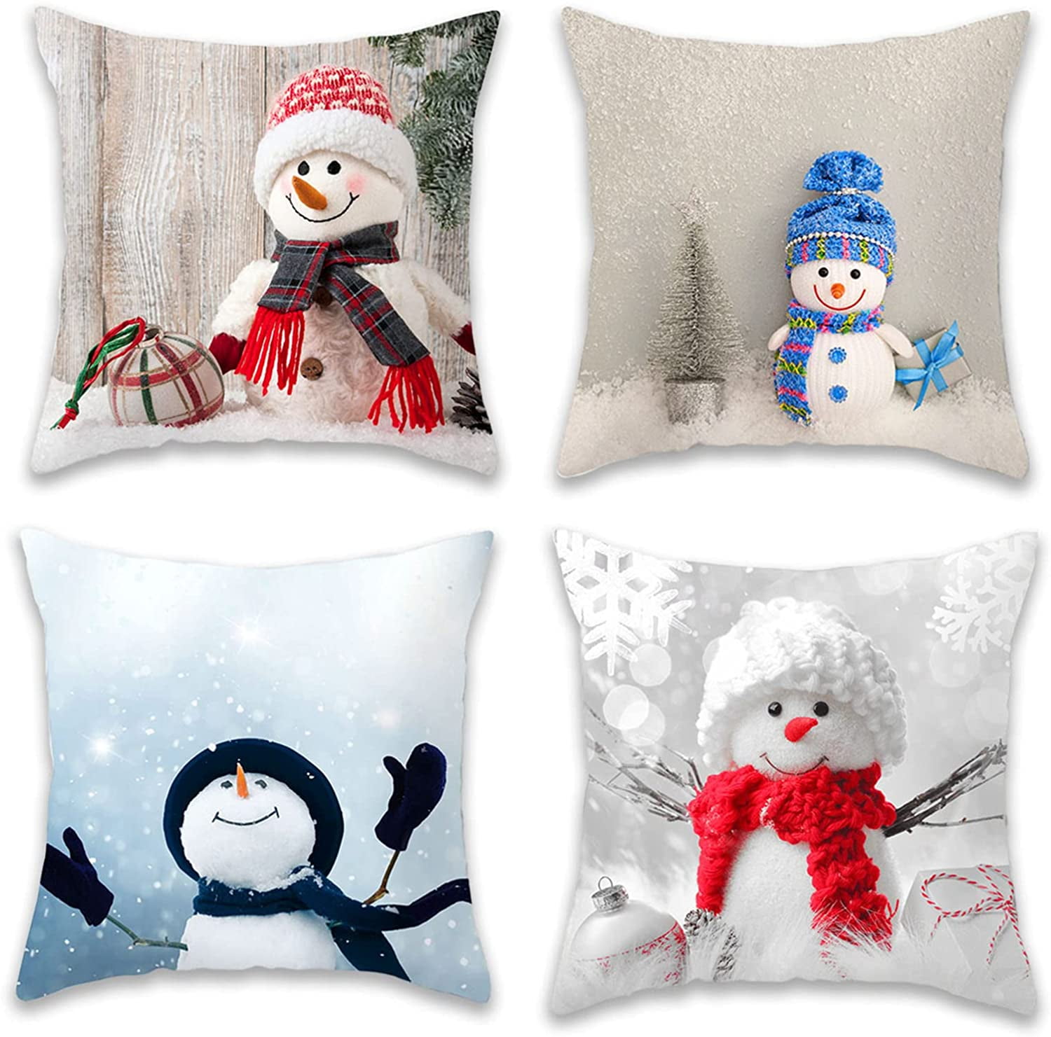 Christmas Snowman Winter Throw Pillow Covers 18x18 Set of 4 Snowman Home  Decorative Pillow Covers Polyester Square Pillow Case for Living Room Bed  Sofa and Car Cushion Cover - Walmart.com